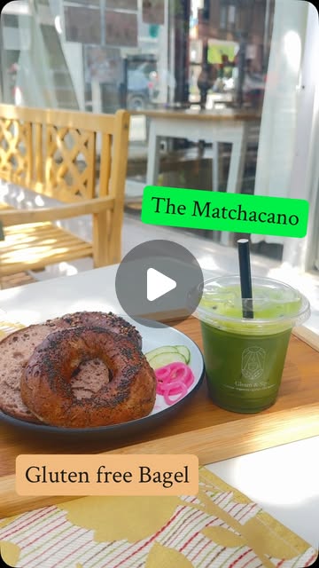 The Matchacano with a gluten-free bagel, from Instagram